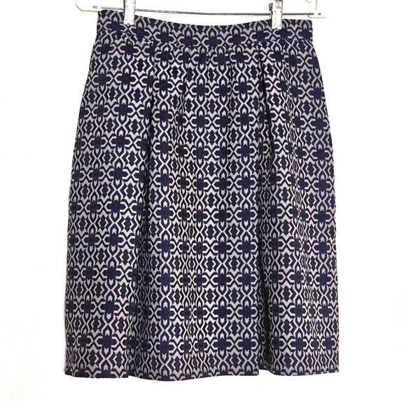 Marella Navy Blue Geometric Print Side Pockets Lined Career Wear Flared Skirt - Picture 7 of 12